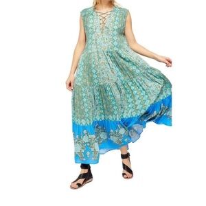 Free People Teal and Blue Maxi Dress